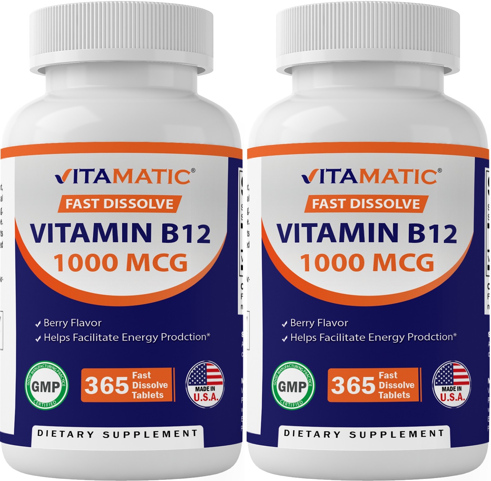 (2 Pack) Vitamatic Vitamin B12 1000 mcg Fast Dissolve 365 Tablets-Berry Flavor
