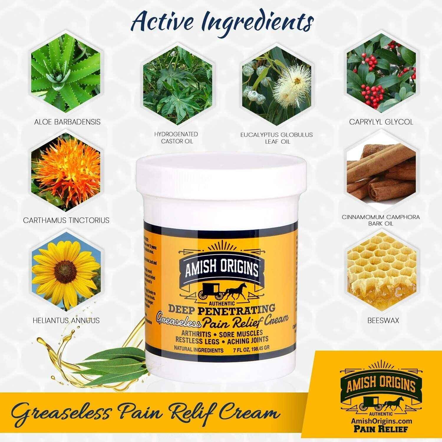 Amish Origins Deep Penetrating Pain Relief Cream Restless Legs Arthritis 14 oz