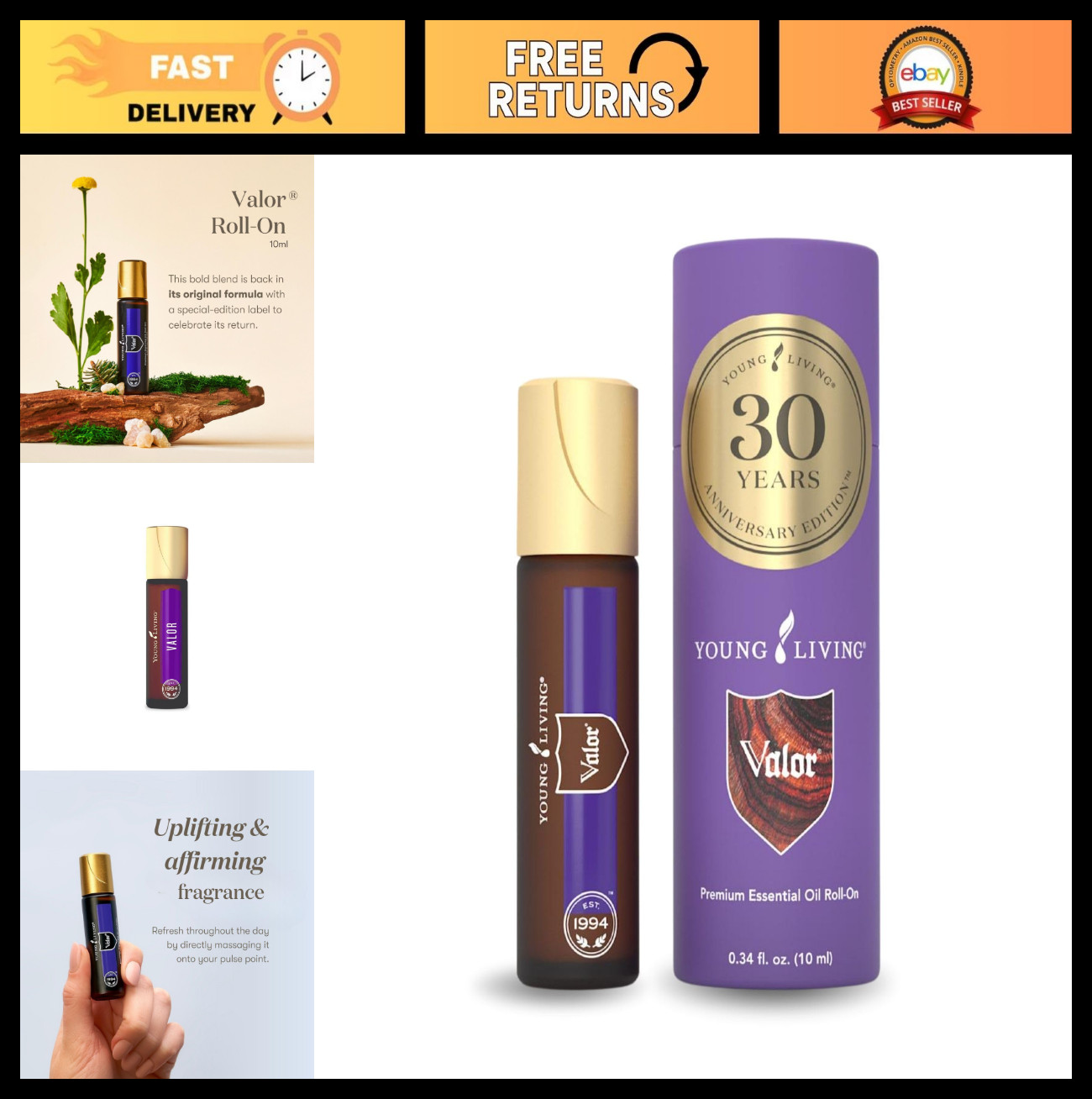 Essential Oil Roll-On 10ml – Valor Blend for Aromatherapy, Yoga & Meditation, Fr
