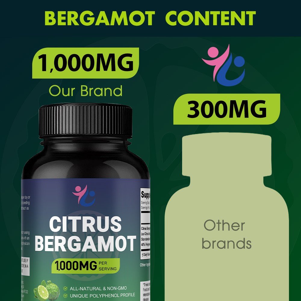 1000mg Citrus Bergamot Extract Capsule Anti Aging Heart Immune Support 120 CT
