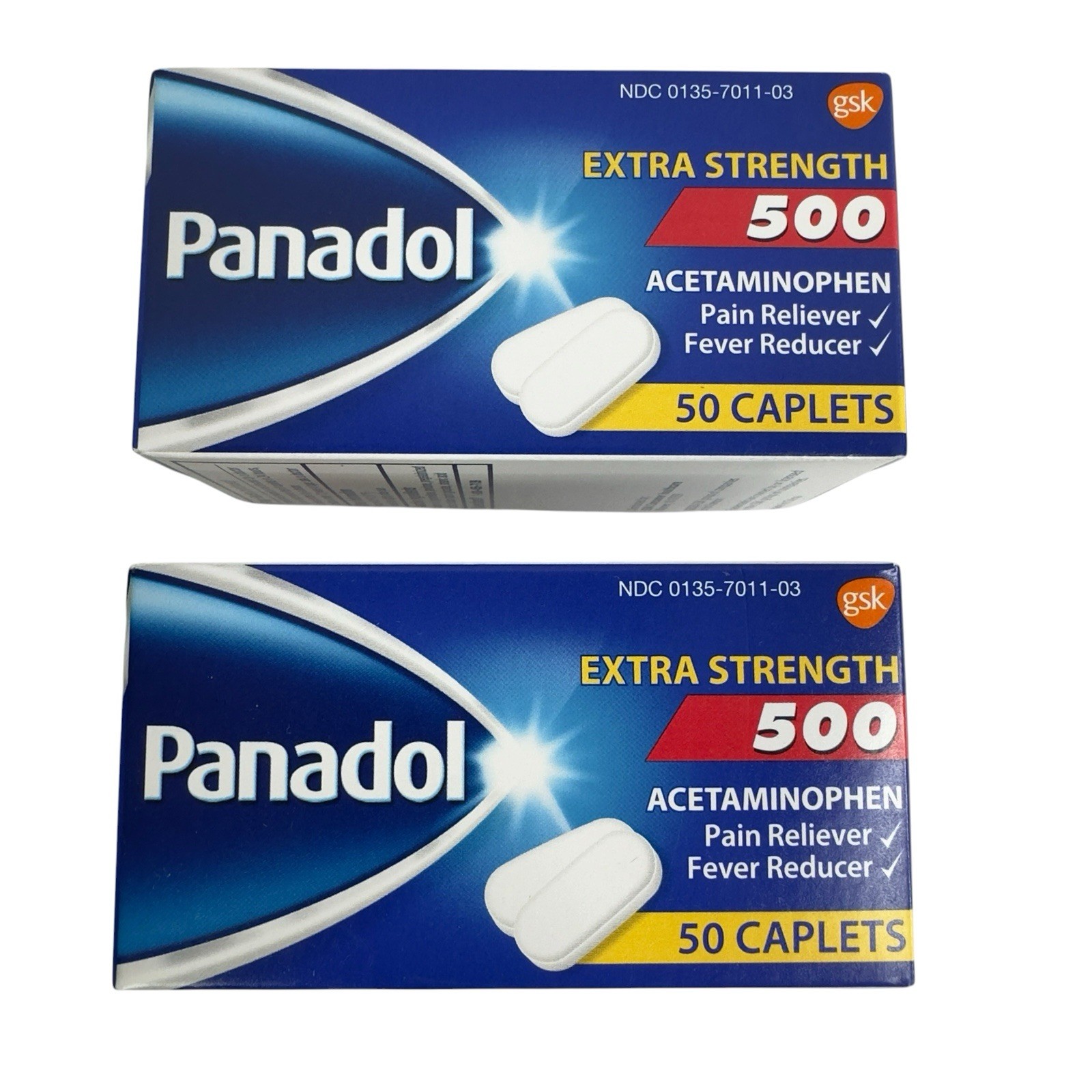 Panadol Extra Strength 500mg Acetaminophen 50 Caplets BB 03/ 2027 (Pack of 2)