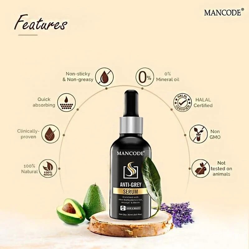 Mancode Anti Grey Serum | Restore Natural Black Color of Grey White Hair 30ml