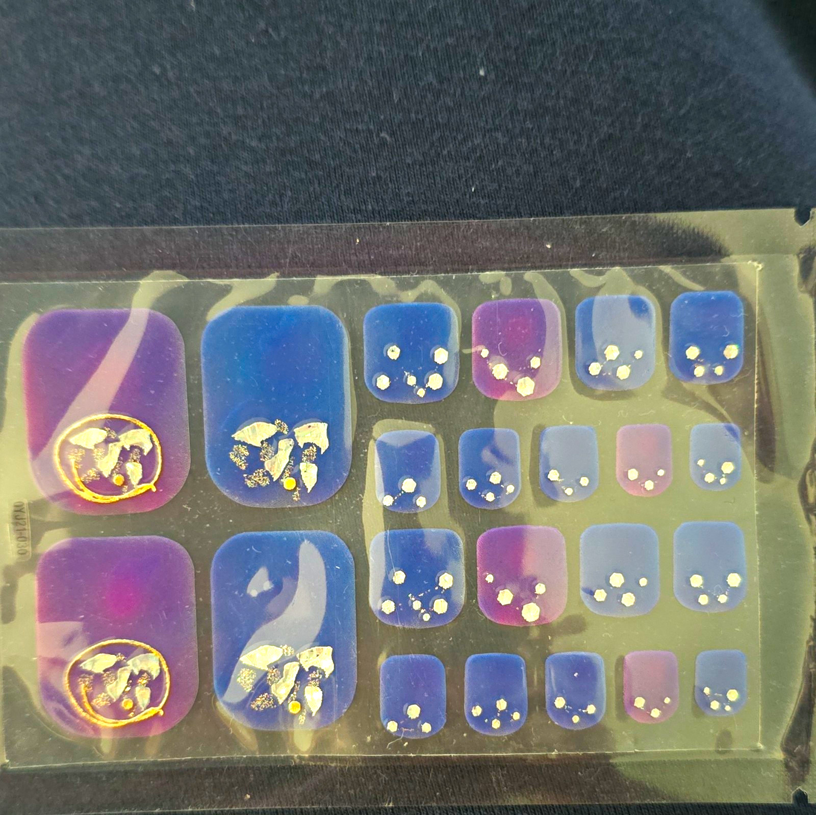 Blue Purple Shiny Sparkle Square Short Self Adhesive – Pedicure / Translucent