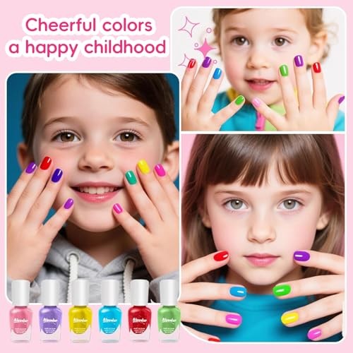 Quick Dry Kids Nail Polish Set, Non-Toxic Toddler Nail 6-pcs Funny Theme