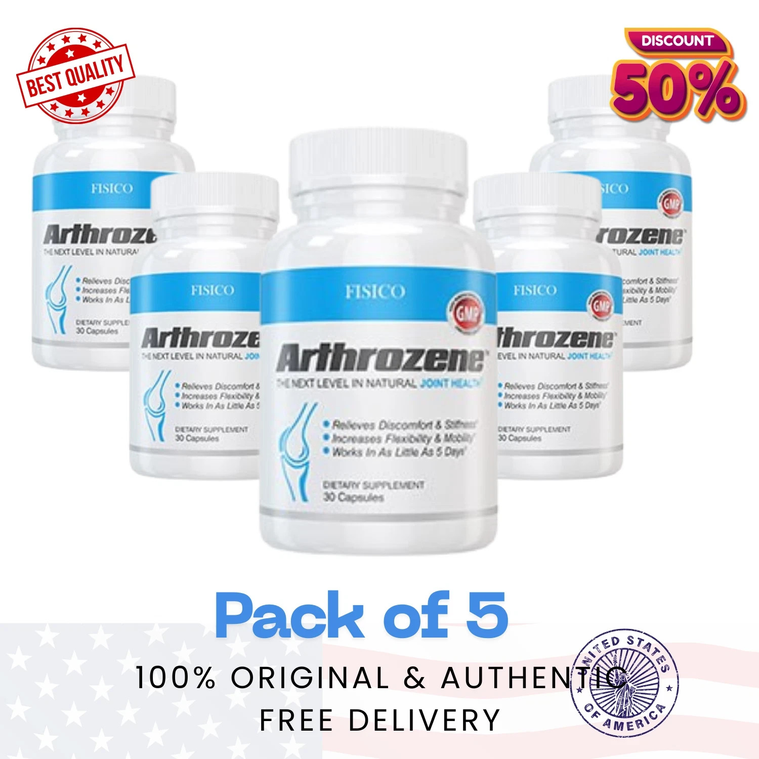 5 Packs Arthrozene Fisico Plant-Based Joint Health Supplement New – EXP 12/2027