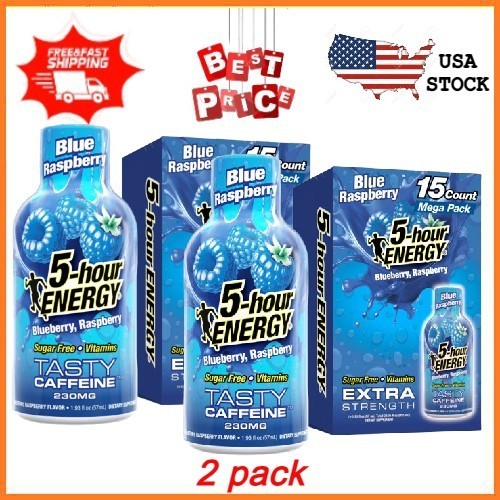 NEW 2 pack 5-hour ENERGY Shot, Extra Strength, Blue Raspberry, 30 Count