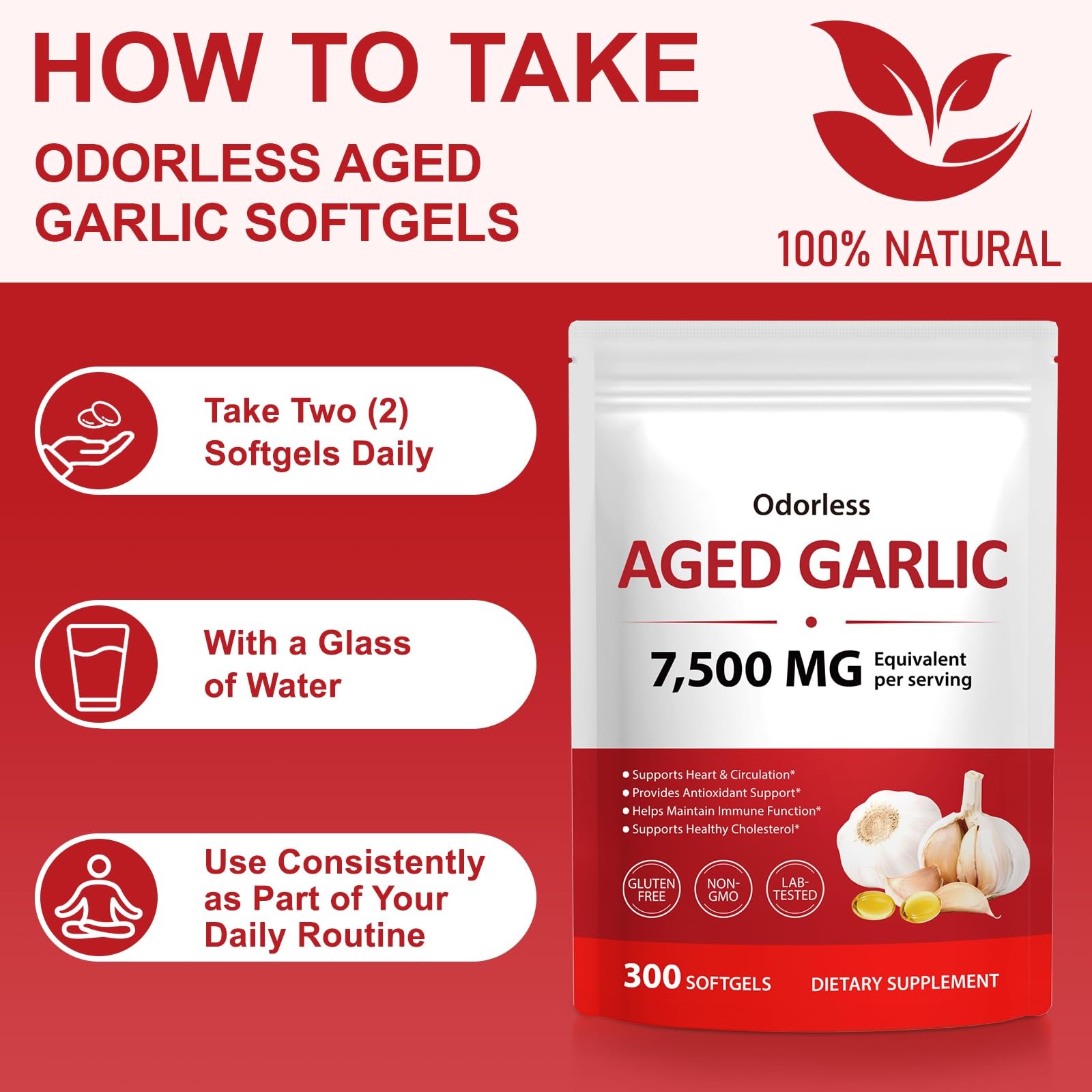 Akeeronn Odorless Aged Garlic Extract Capsules 300 300 Count (Pack of 1)