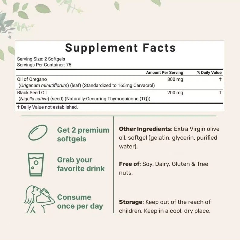 3 Pack Oil of Oregano with Black Seed Oil, 300 Softgels NEW Microingredients.