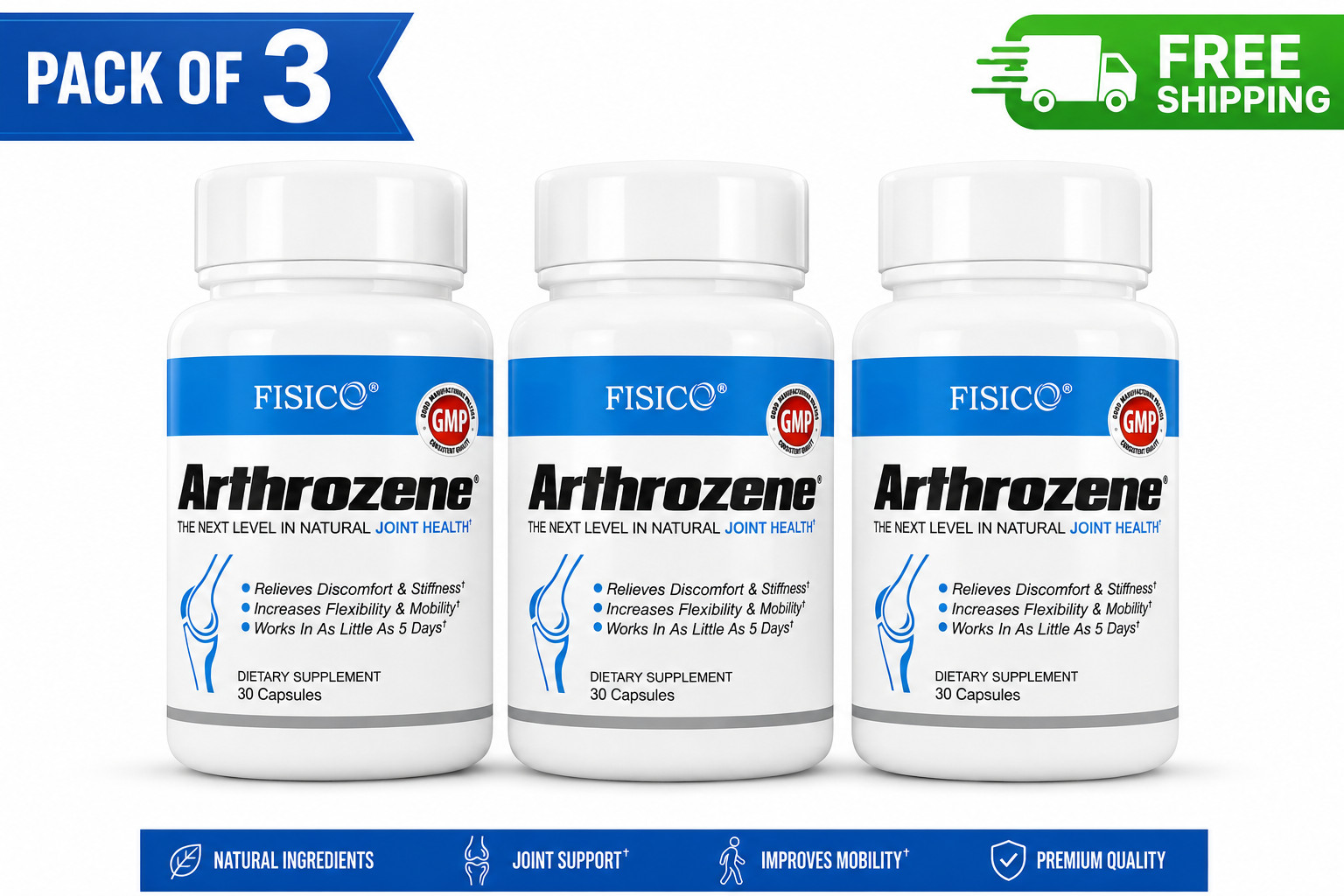 3 Packs Fisico Arthrozene Natural Joint Health Supplement – New