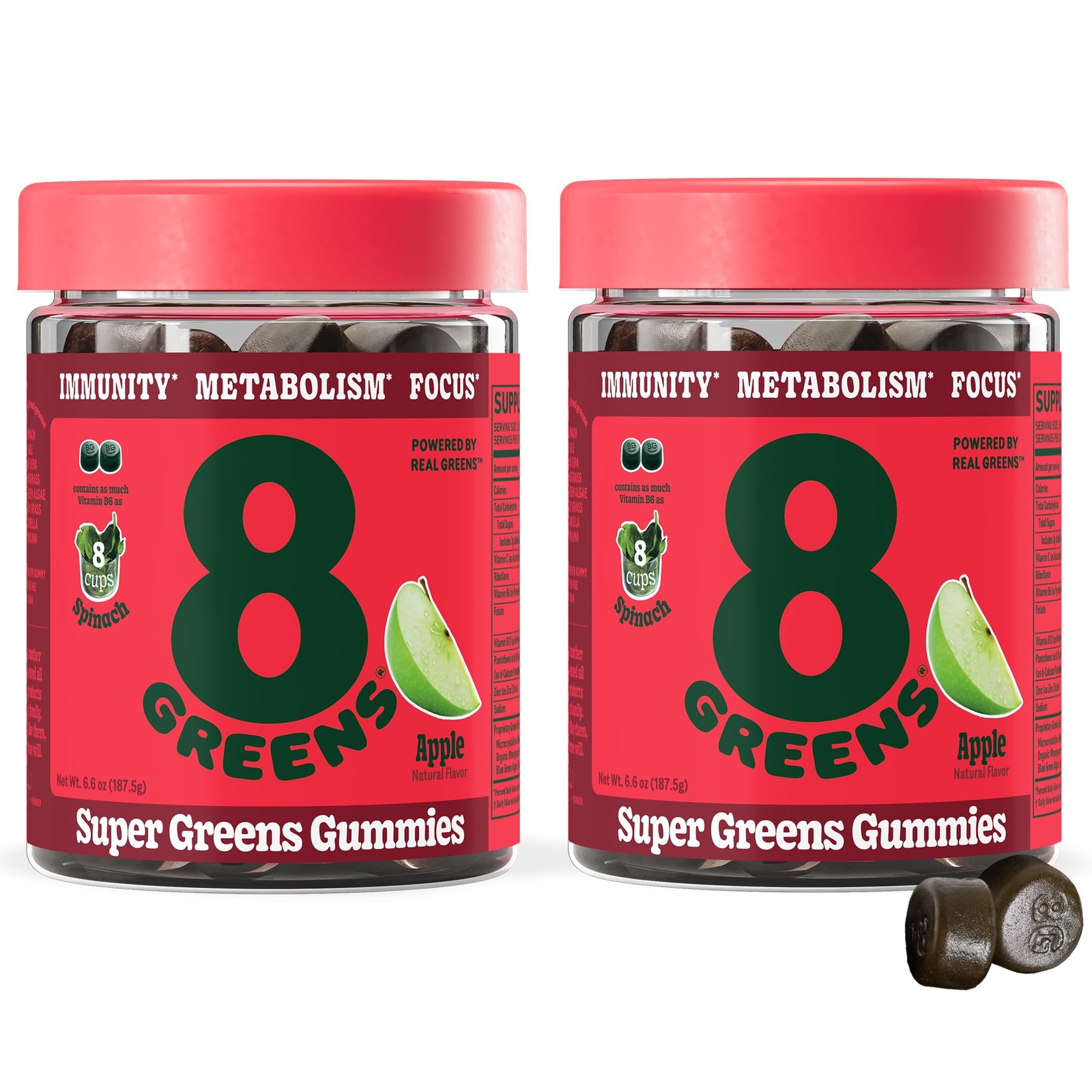 SUPERGREENS GUMMIES Metabolism Immunity Digestive Focus Apple 100ct 8GREENS