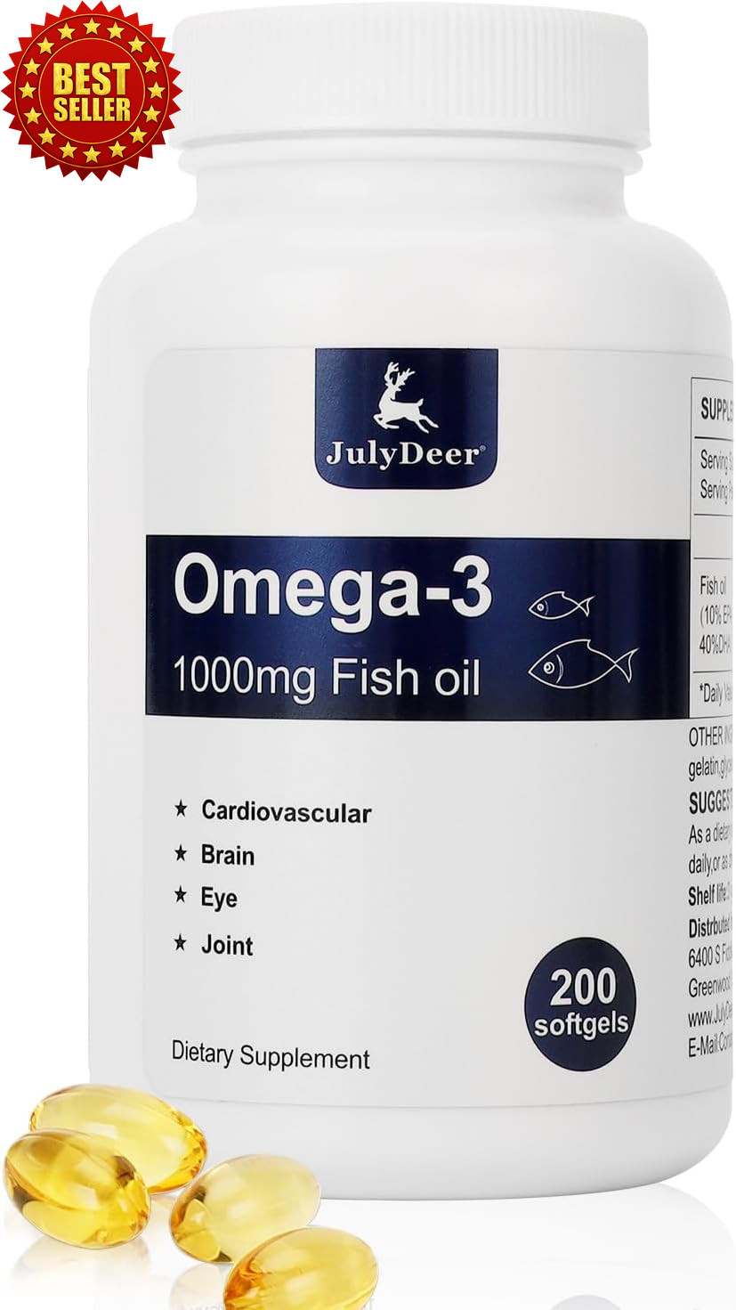 Fish Oil Omega 3 Supplement Rich EPA Dha 1000mg Supports Heart Brain Eye 200ct