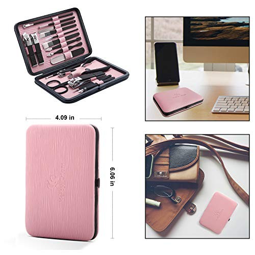 Manicure Set Professional Nail Clippers Kit Pedicure Care Tools- Stainless Pink