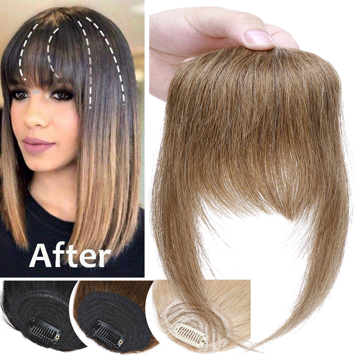 Real 100% Human Hair Bangs Extensions Clip In Thick Fringed Hairpiece Neat Front