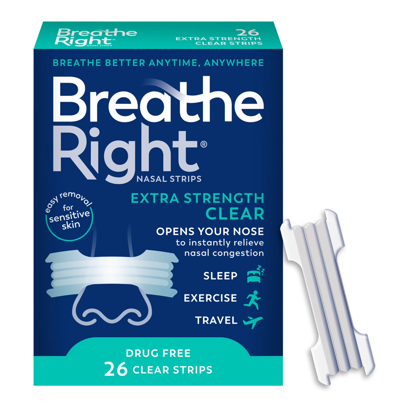 Breathe Right Extra Strength Nasal Strips – 72 ct Clear