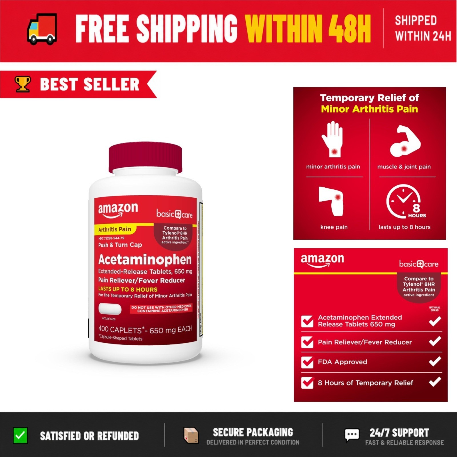 Acetaminophen Extended-Release Tablets 650 mg Pain Reliever 400 Count