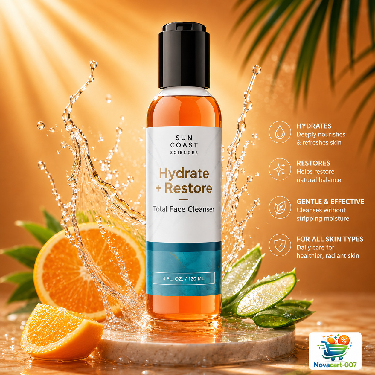 Sun Coast Sciences Hydrate + Restore Face Cleanser 120ml New