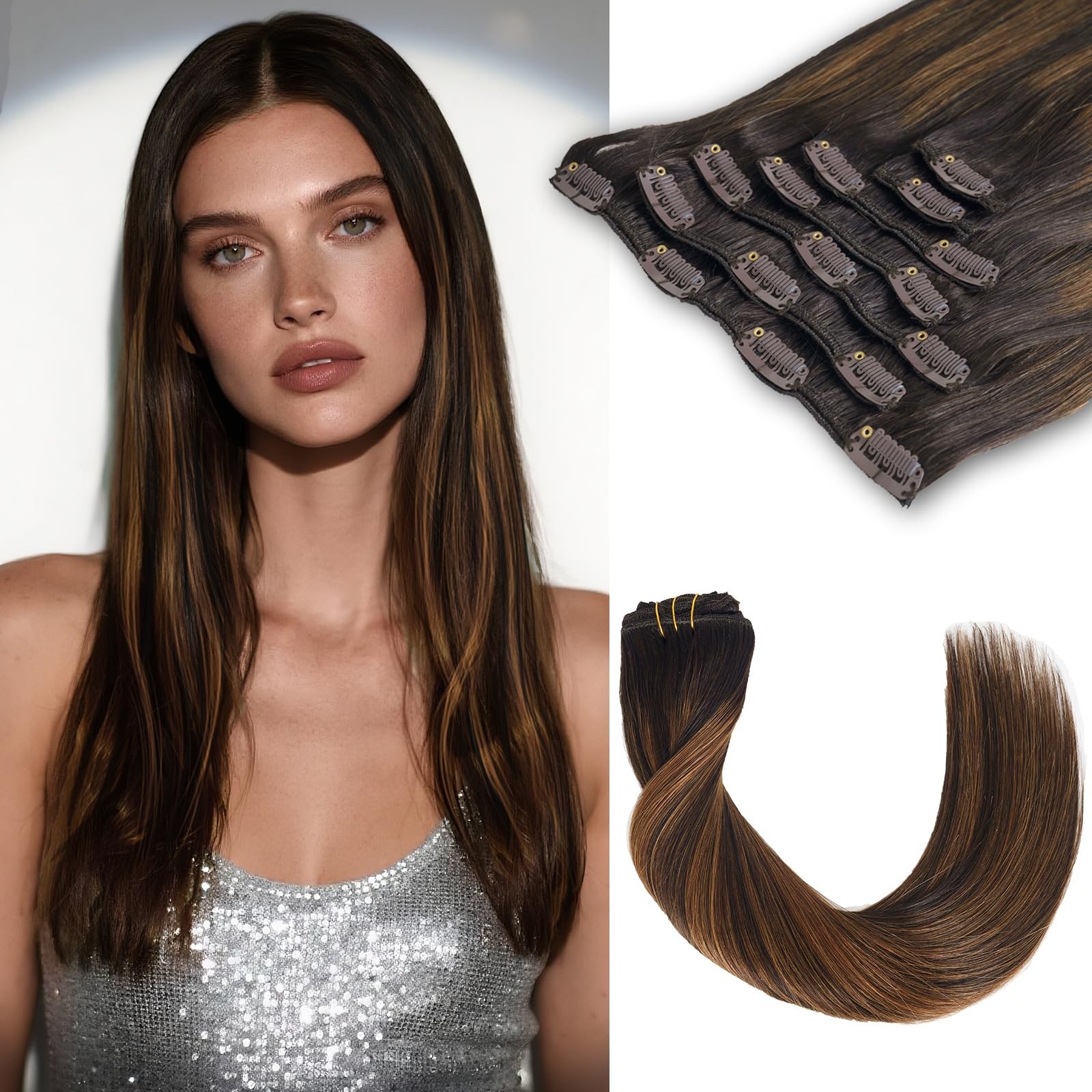 Luxetress Clip In Hair Extensions Real Human Hair 18 Inch 120G 7Pcs Remy