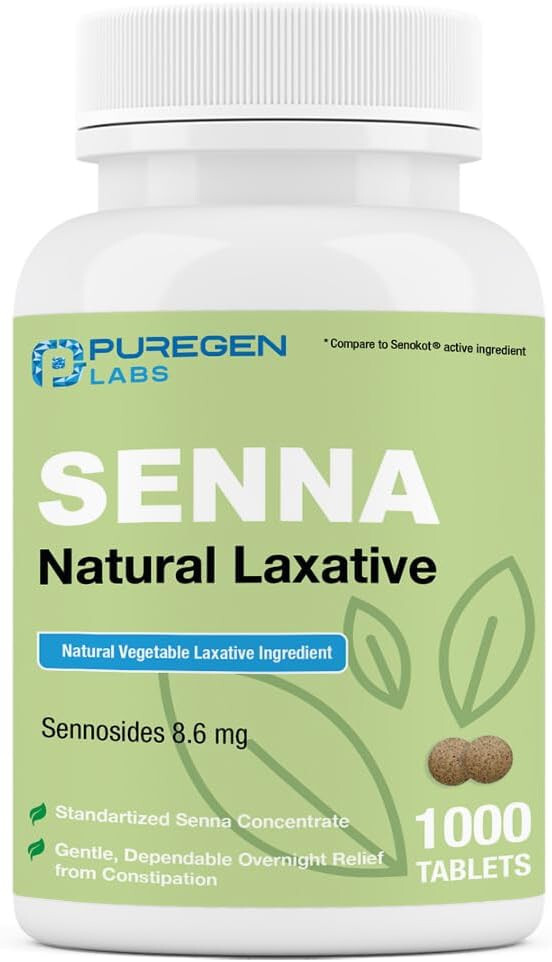 Puregen Senna Natural Vegetable Laxative 1000 Tablets Constipation Relief 1PK