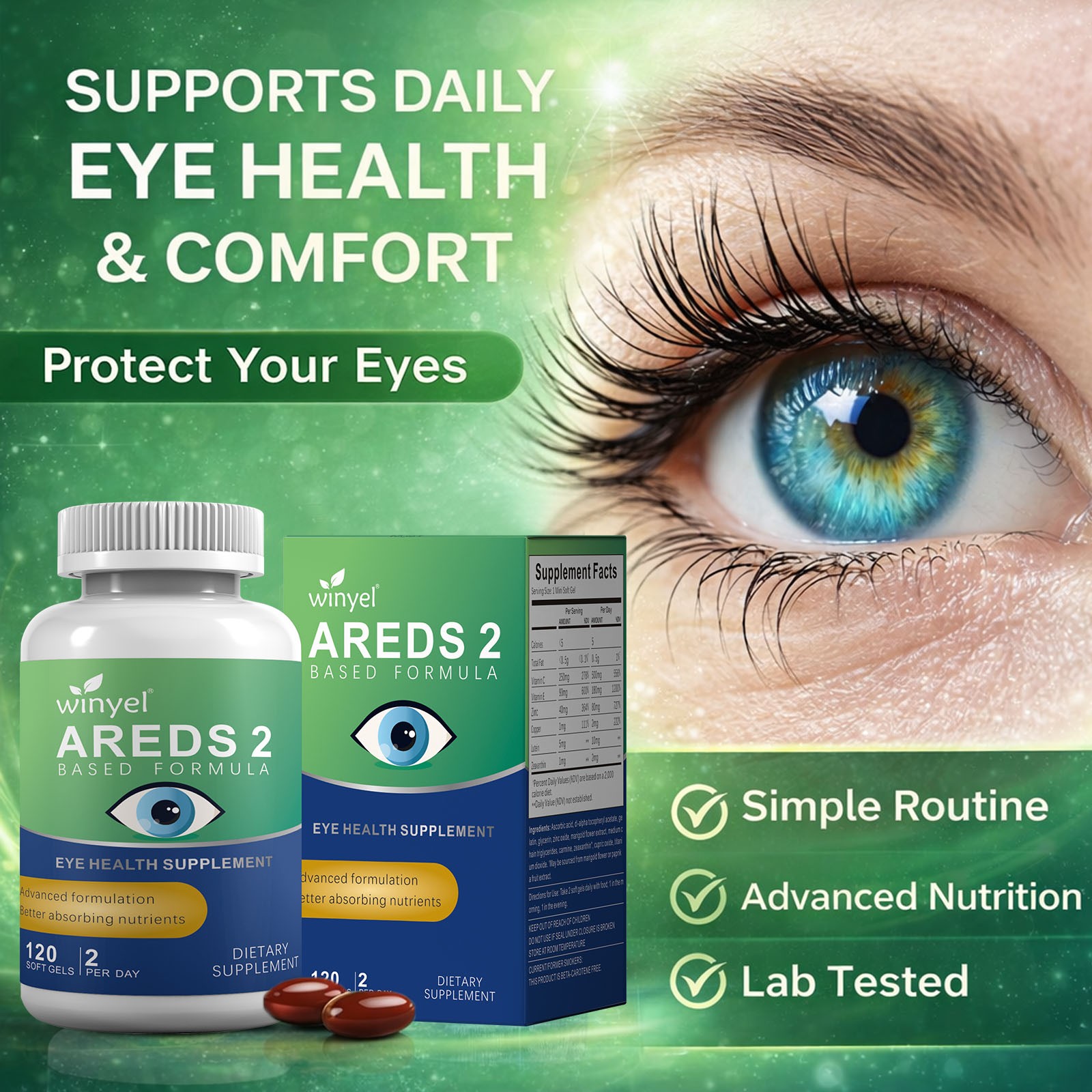AREDS 2 Eye Vitamin Supplement Lutein Zeaxanthin Zinc C E 120 Softgels