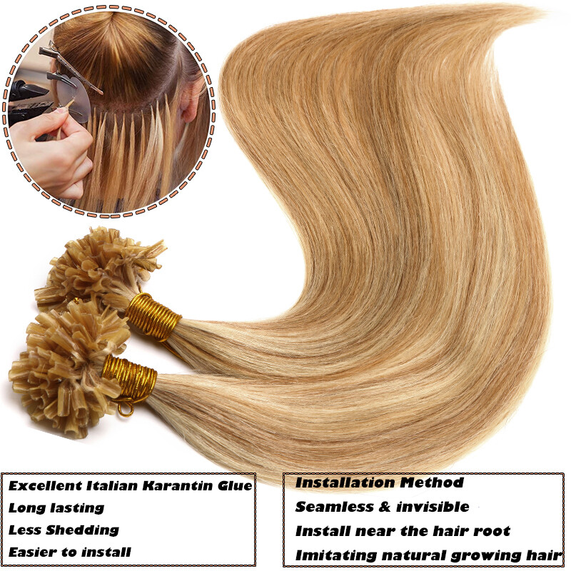 1g Hair Extensions Pre Bonded U Tip Nail Hair Keratin 100% Real Remy Human Hair