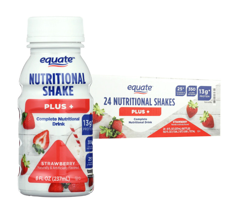 Equate Nutritional Shake Plus, Strawberry, 8 fl oz, 24 Count