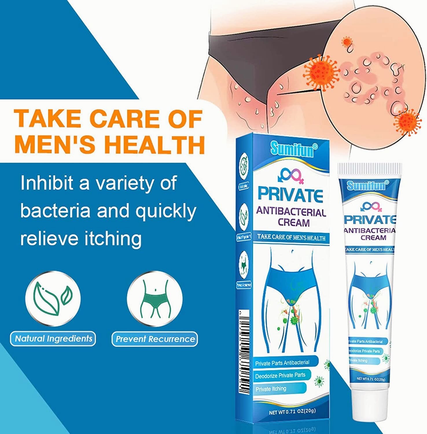 Private Antibacterial Cream for Men Deep Repair External Use Itching Cream 20g