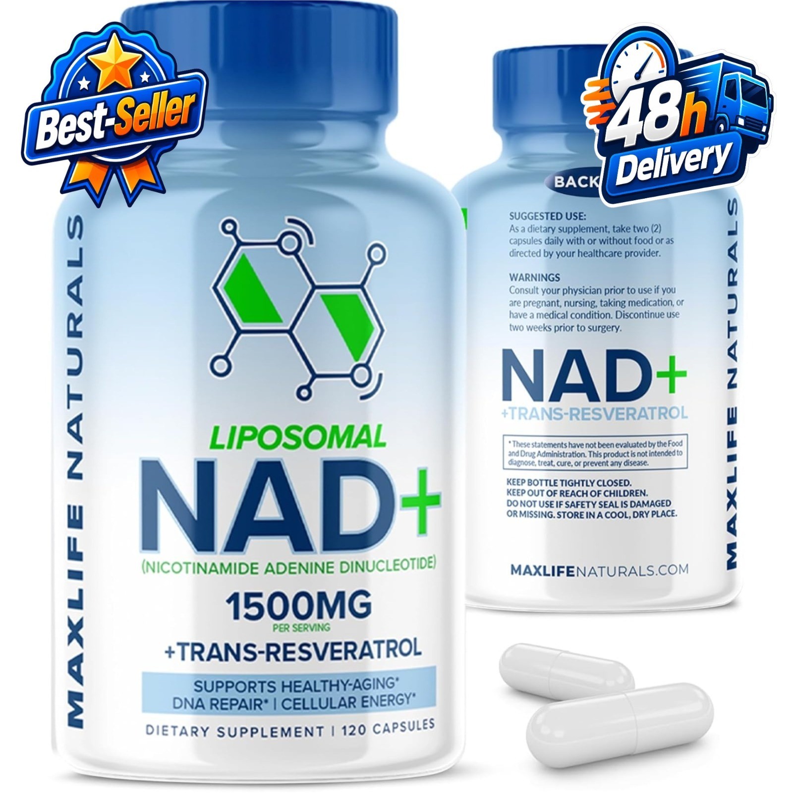 MAXLIFE NATURALS Liposomal NAD+ Supplement 1500mg – 120 Capsules