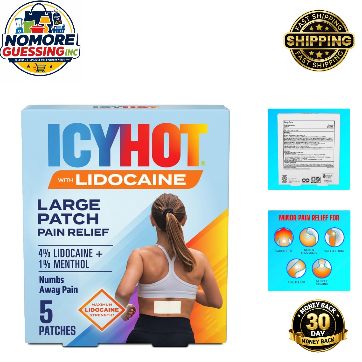 Comfort-Fit Lidocaine Pain Relief Patches – 5 Count for Targeted Pain Relief