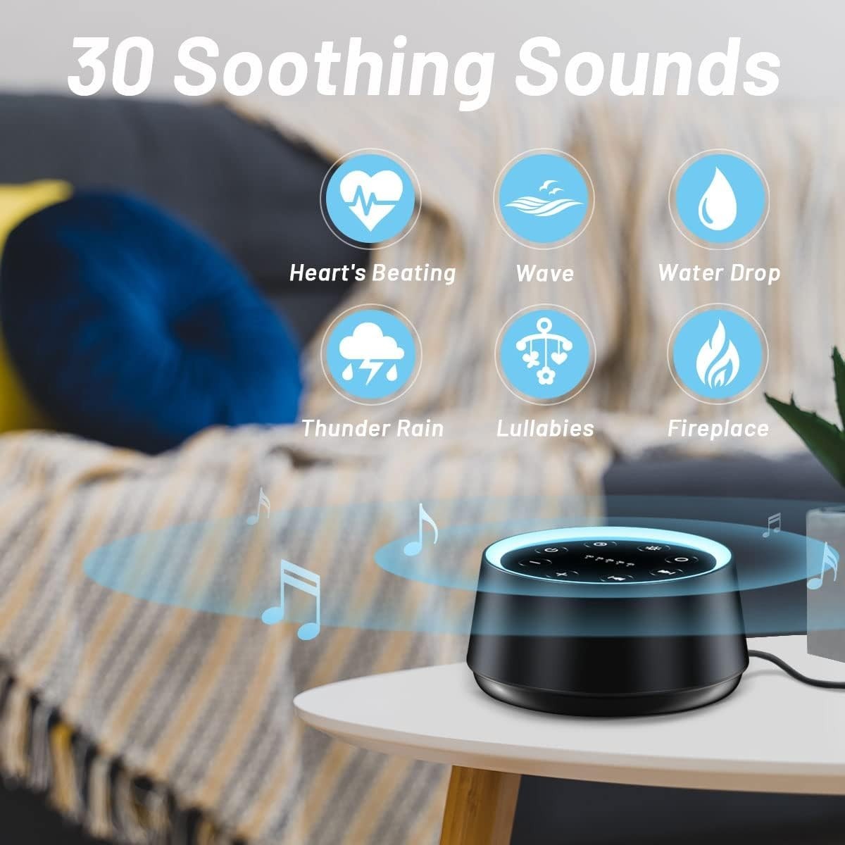 Travel-Friendly Sleep Sound Machine: 30 Sounds, 12 Night Lights & Compact Size