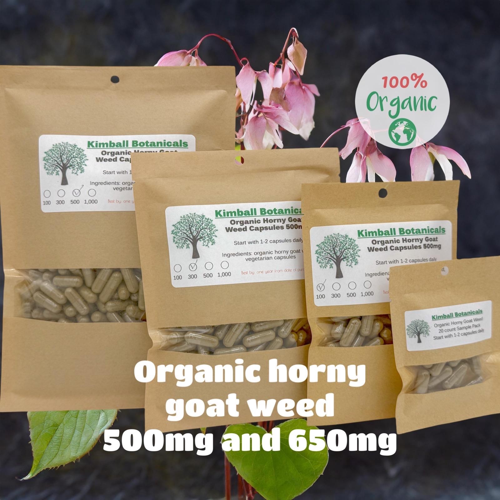 Organic Horny Goat Weed, Barrenwort, (Epimedium) 500mg and 650mg vegetarian