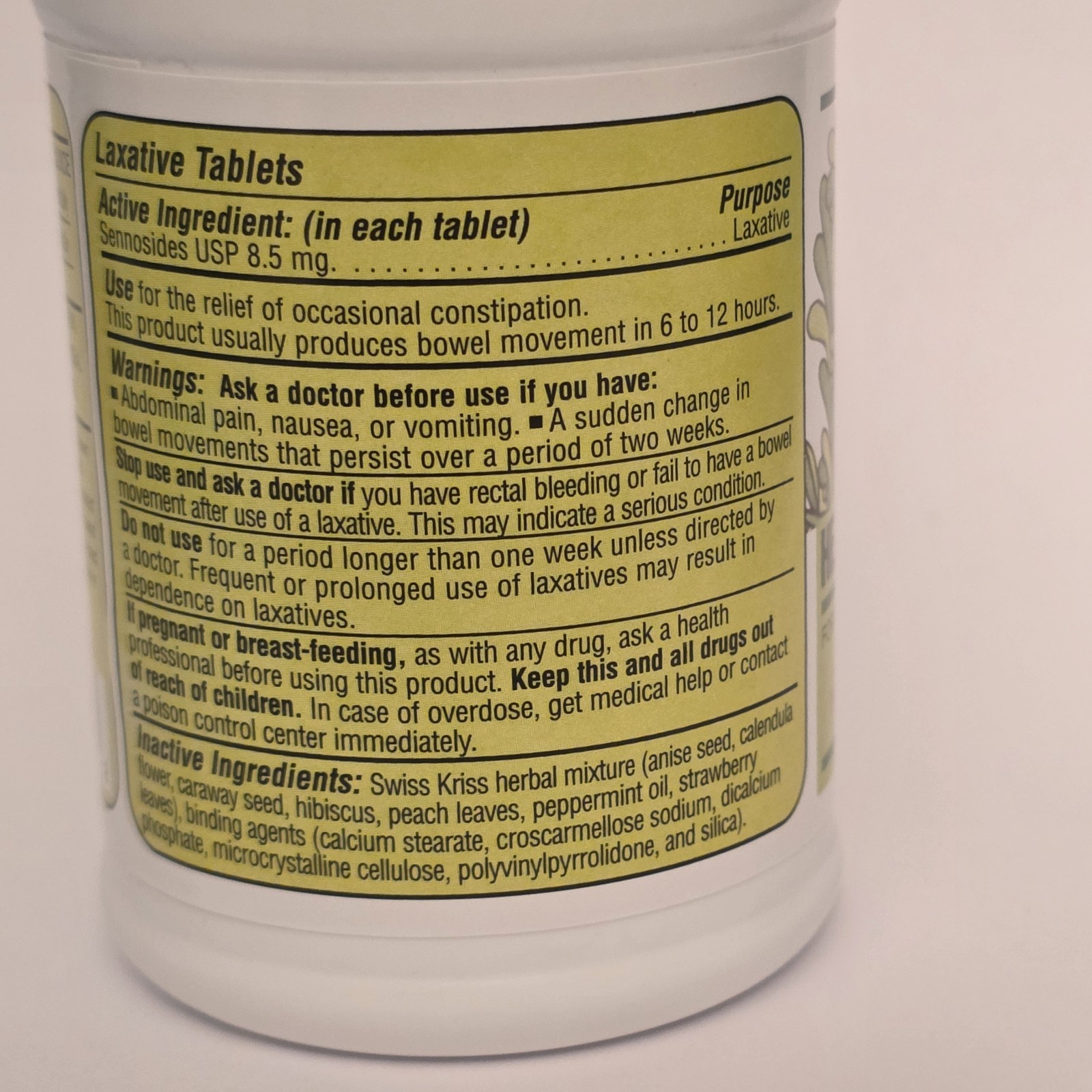 Swiss Kriss 8.5mg Herbal Laxative Tabs Natural Ingredients 120 exp 03/2030 NEW
