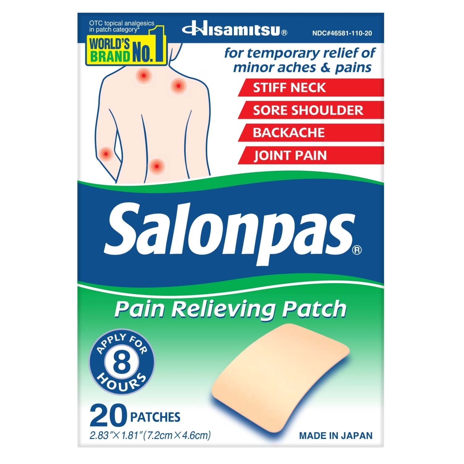 Salonpas 8 Hour Pain Relief Patch Camphor 3.1percent, 20count.