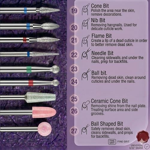 Set: 3/32 Inch Carbide Cuticle Ceramic Nail Bits for Nail 30Pcs Nail Drill Bits