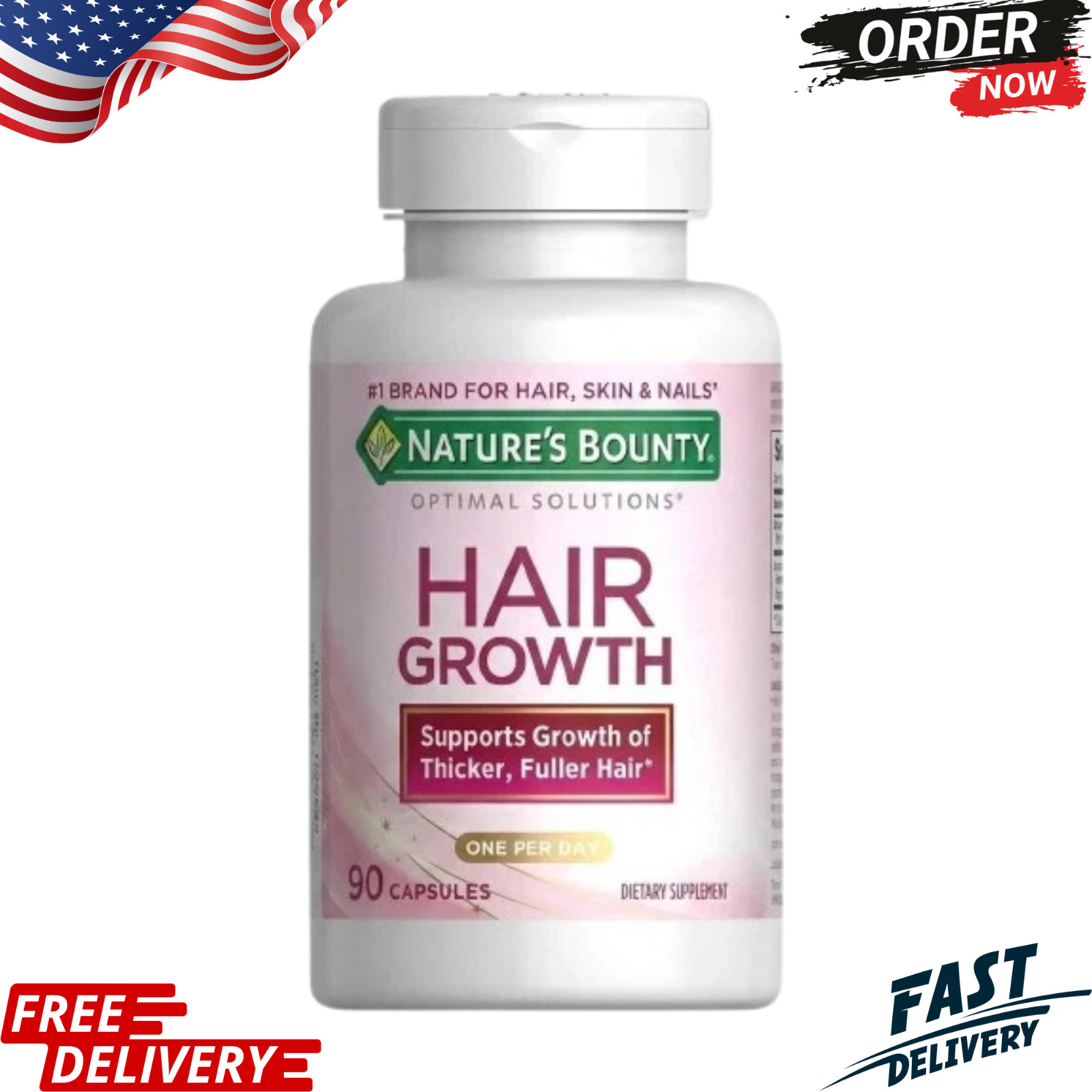 Nature’s Bounty Hair Growth Biotin 90 Capsules One Per Day Exp 08/2027 Free Ship