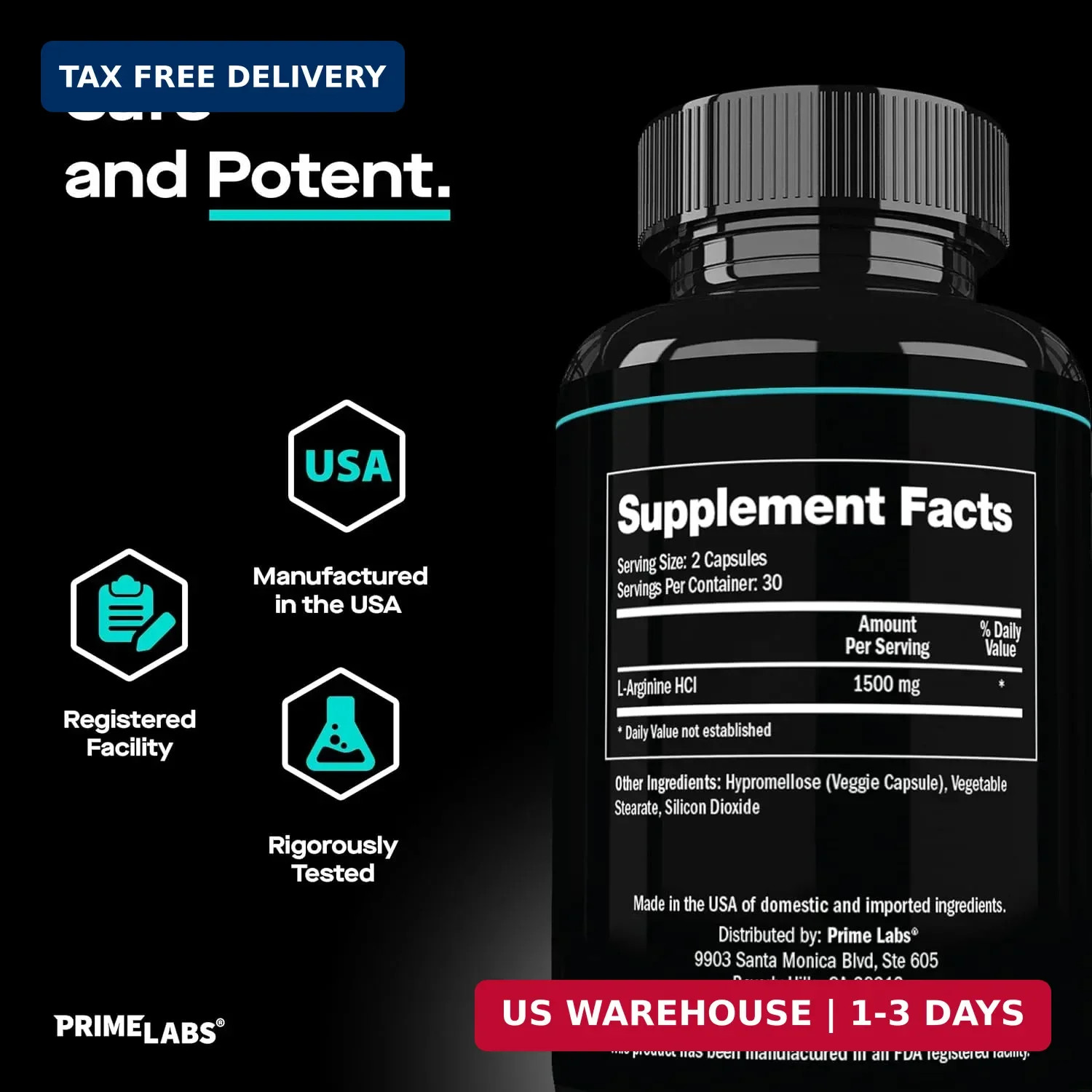 L Arginine 1500mg – Nitric Oxide Supplement – Blood Flow, Energy, Str