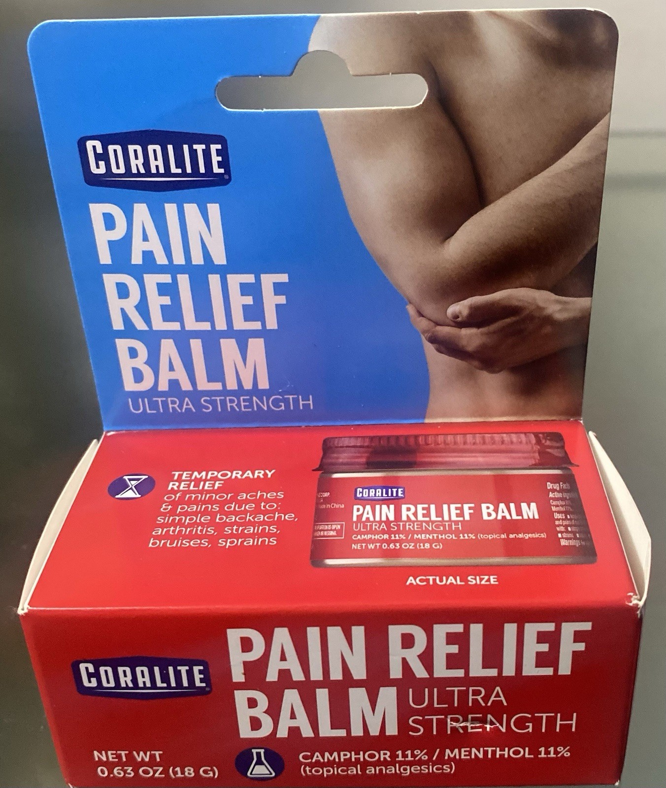 1 pack Of Coralite Pain Relief Balm Ultra Strength 0.63 OZ (18 G) + mini ice pk