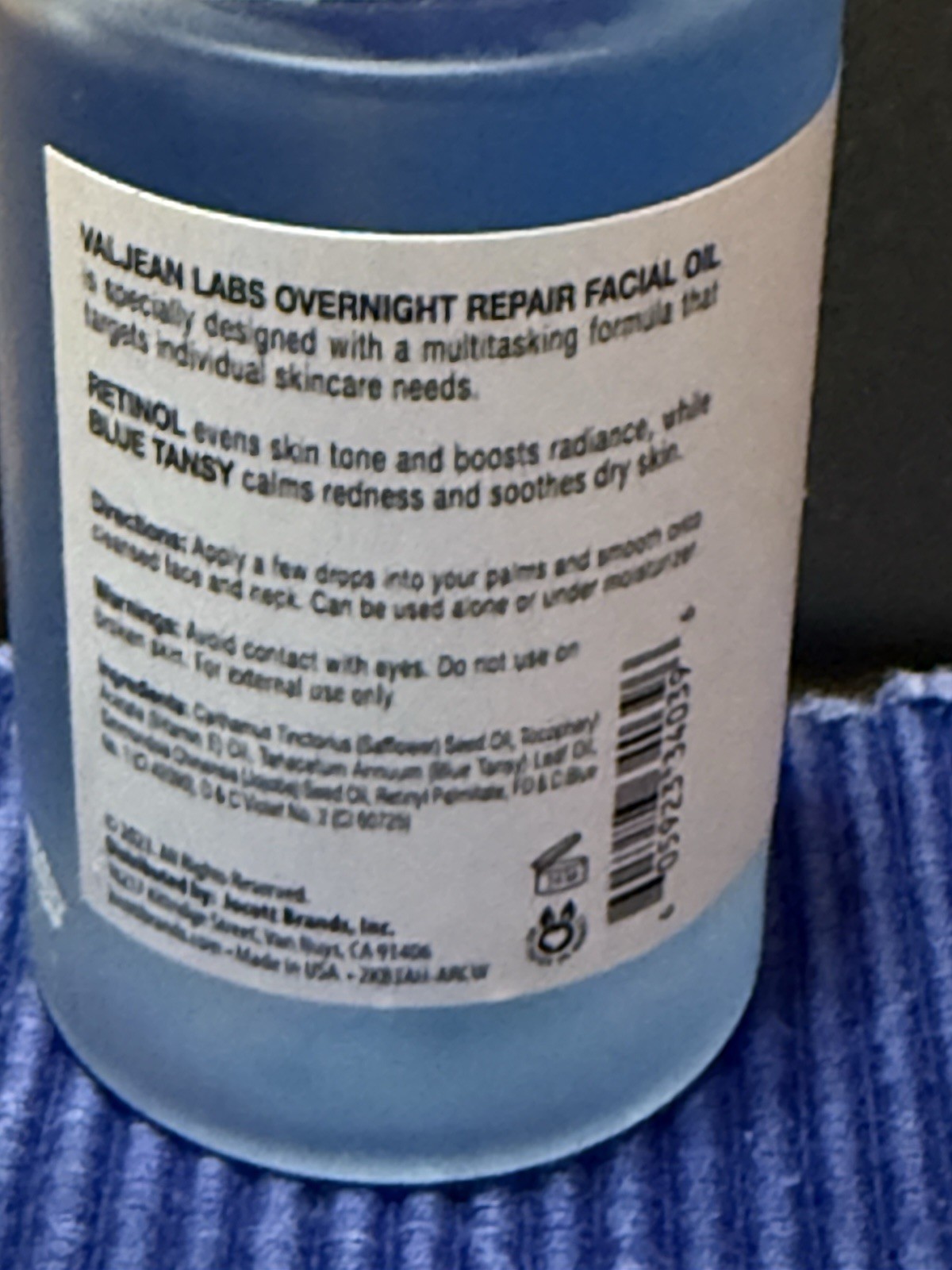 VALJEAN LABS Overnight Repair Retinol + Blue Tansy Facial Oil, 1.83 Fl.Oz NEW