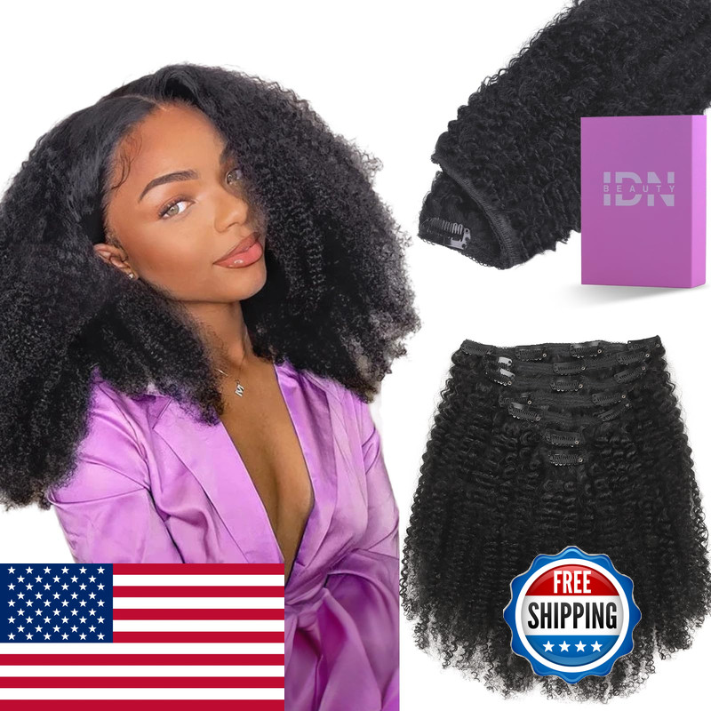Idn Beauty Clip In Hair Extensions Real Human Hair Afro Kinky Curly 120G