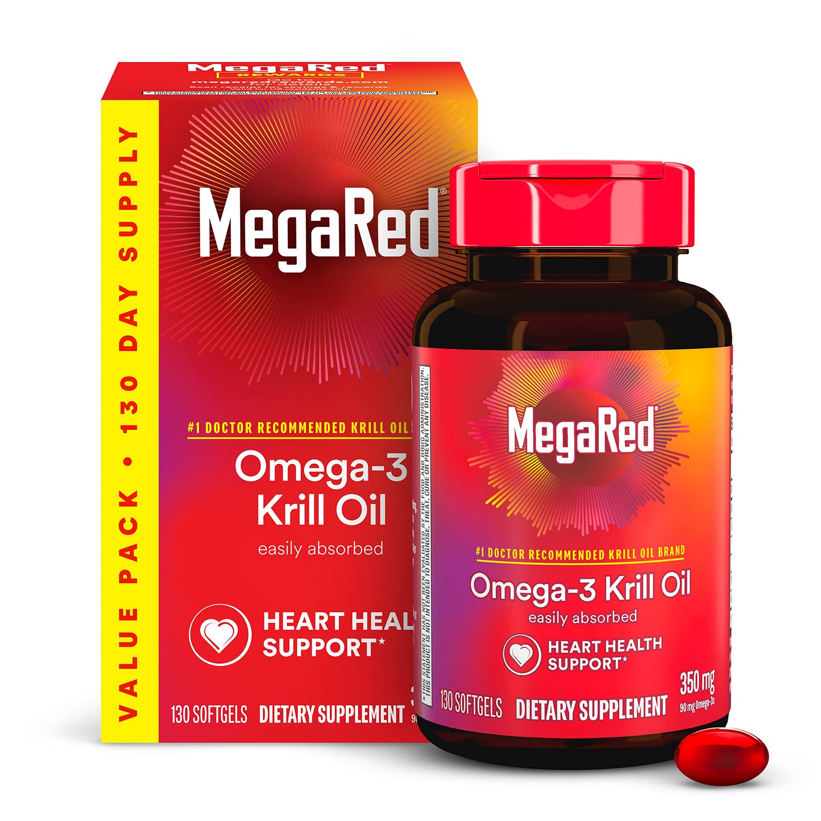 MegaRed – Omega-3 Krill Oil 350mg Softgels (130 130 Count (Pack of 1), Red