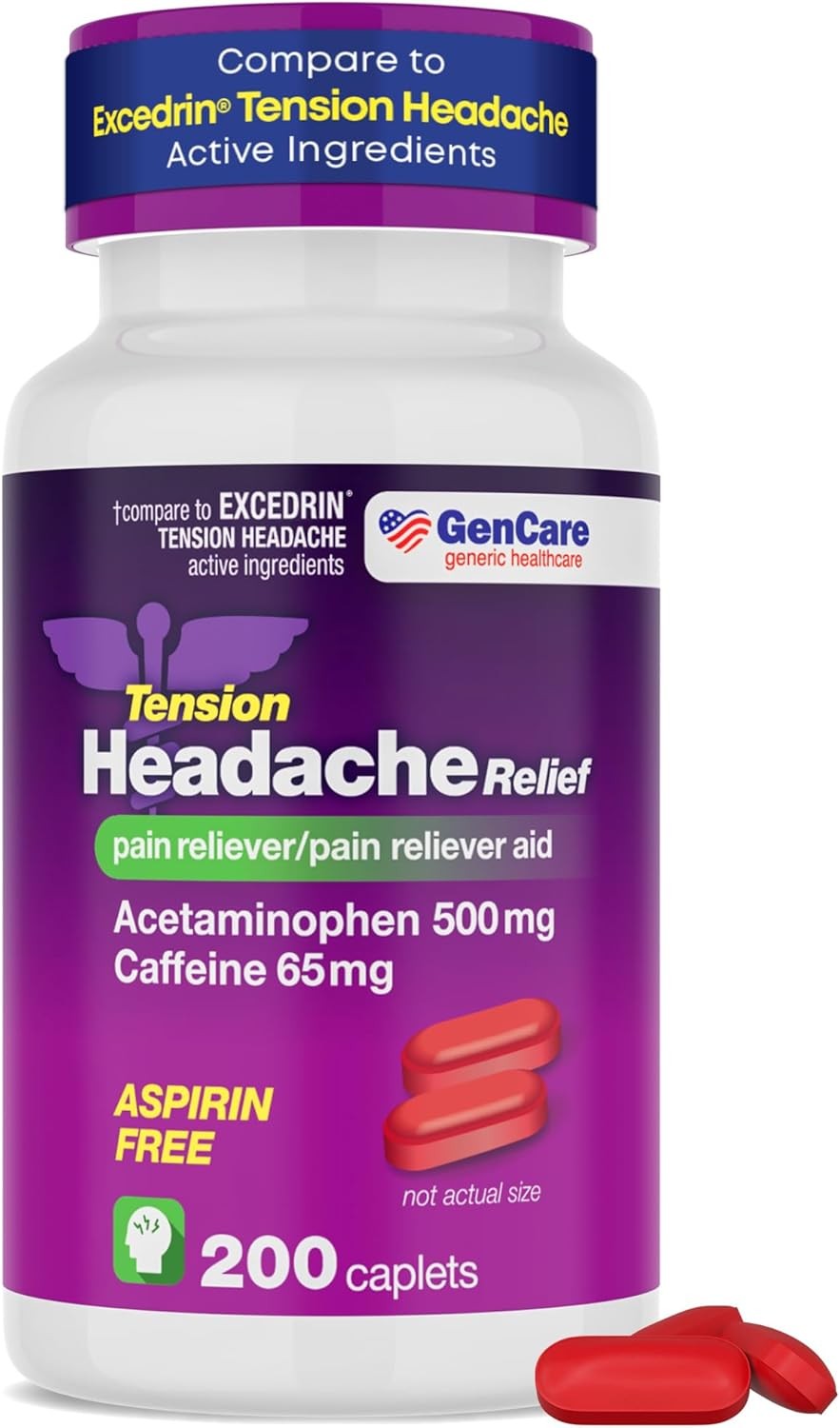 Tension Headache Relief Pain Reliever with Acetaminophen 500 Mg & Caffeine
