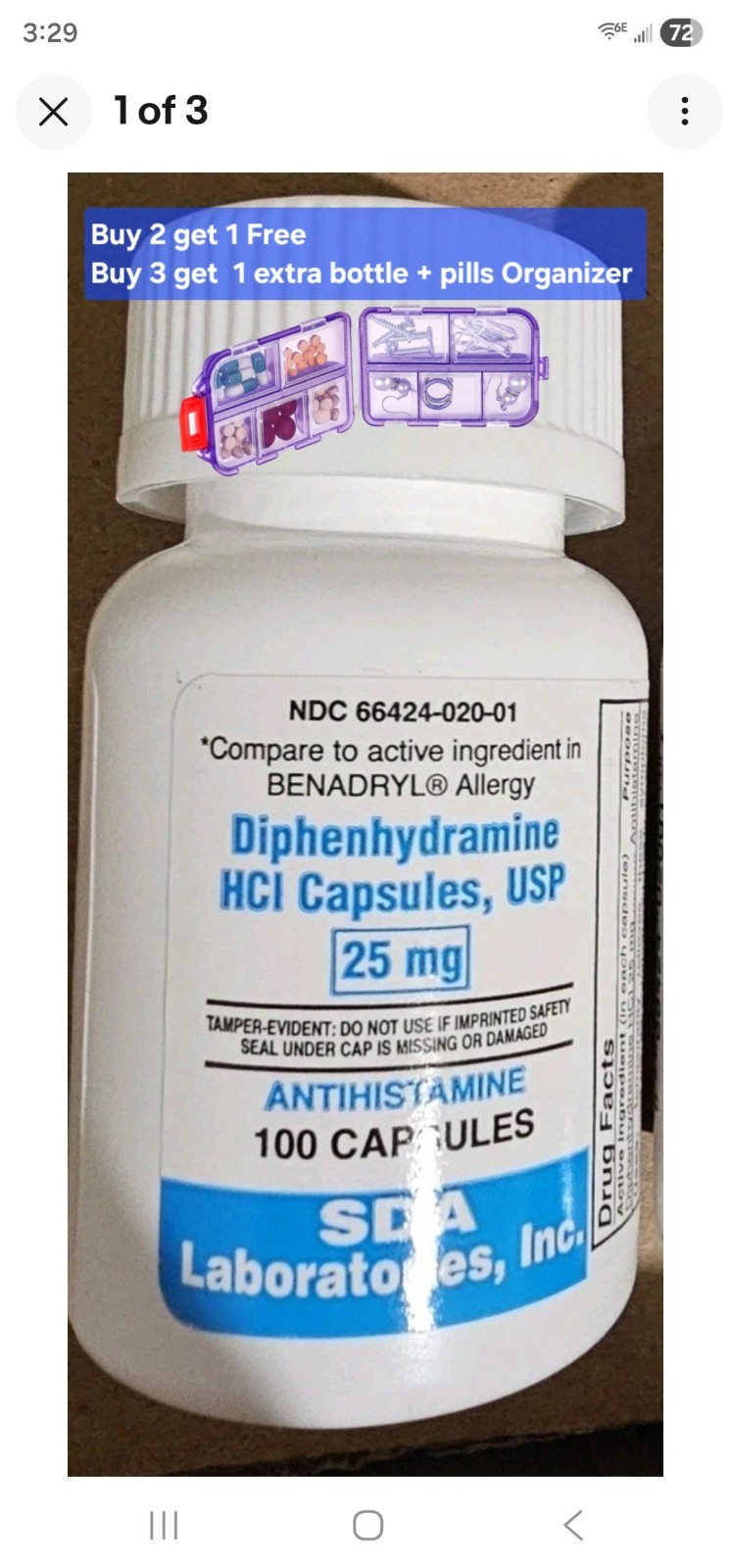 SDA Diphenhydramine 25mg|SleepAid Antihistamine Generic Benadryl 100ct EXP 05/28