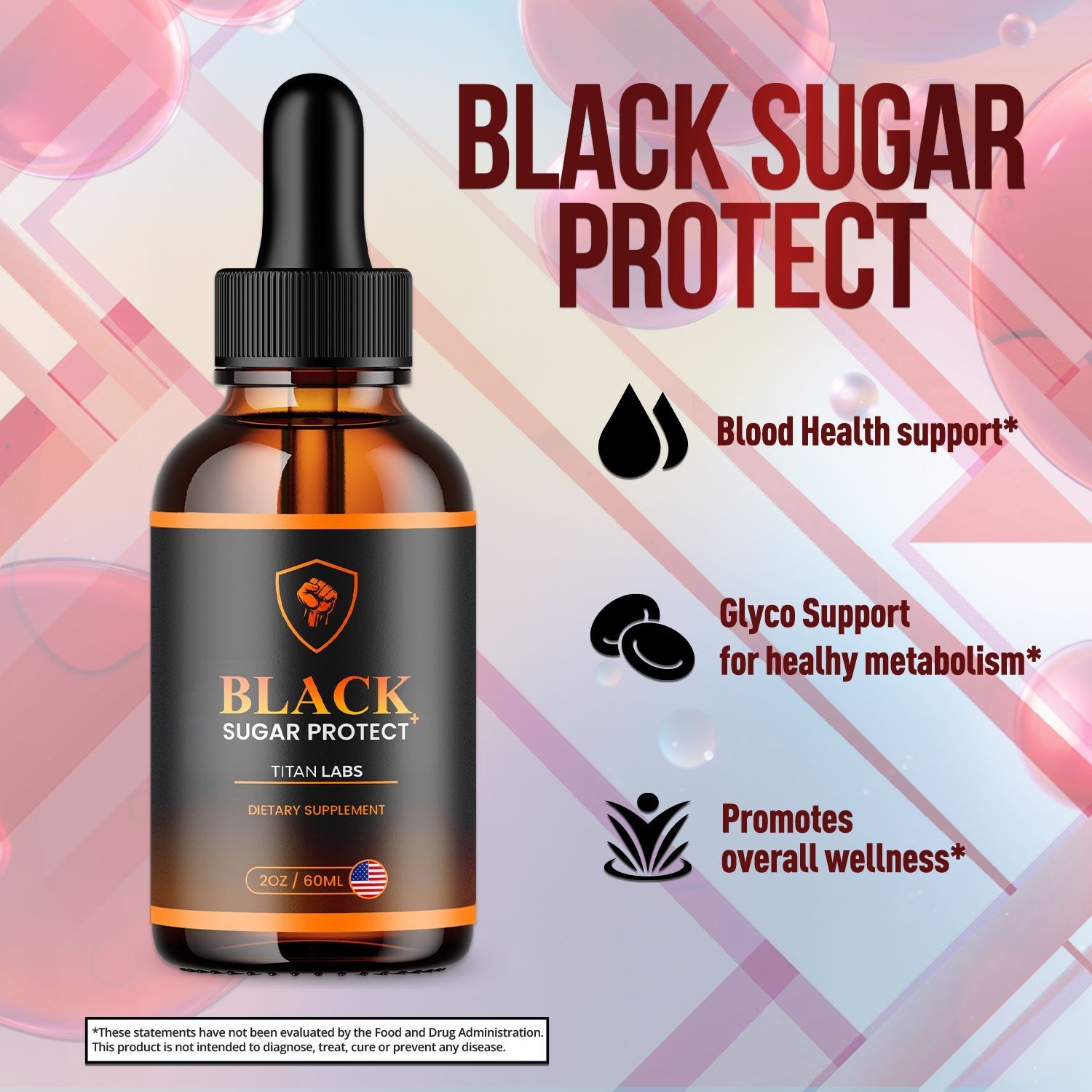 (5 Pack) Black Sugar Protect Drops Advanced Blood Support Supplement 150 Serving