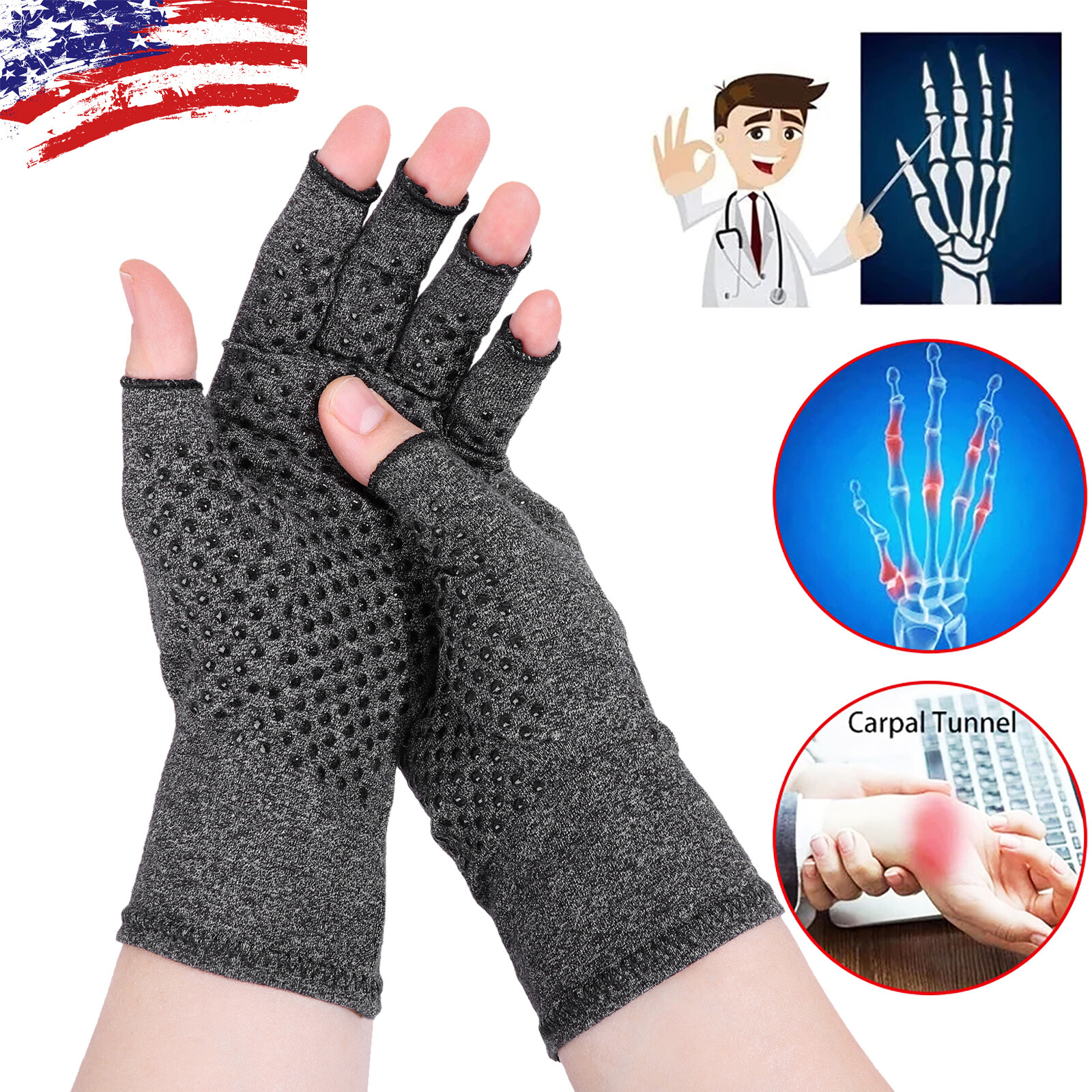 2PCS Copper Arthritis Compression Gloves Pain Relief Medical Hand Support Brace