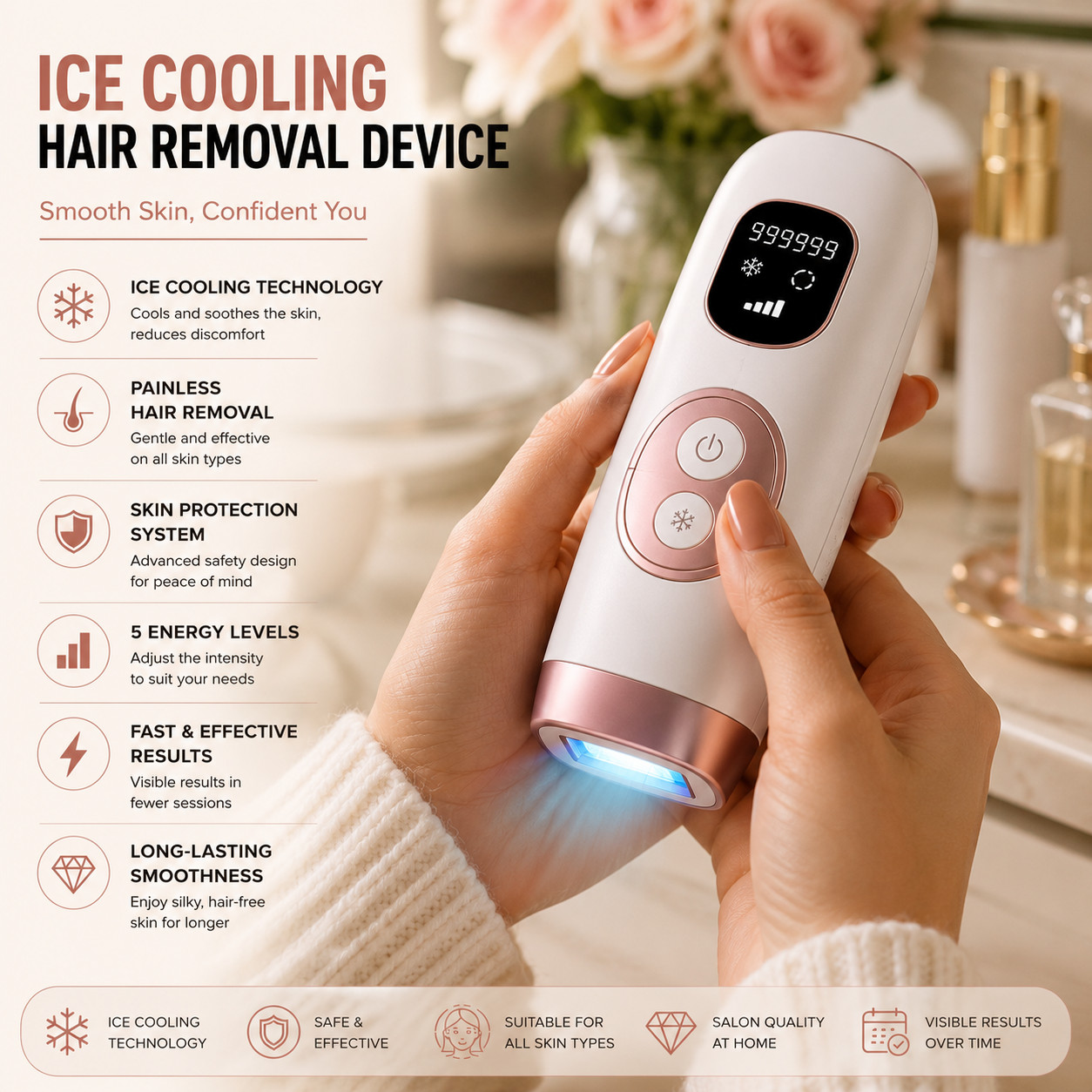IPL Laser Hair Removal With Cooling System, at-Home Permanent for Women and Men