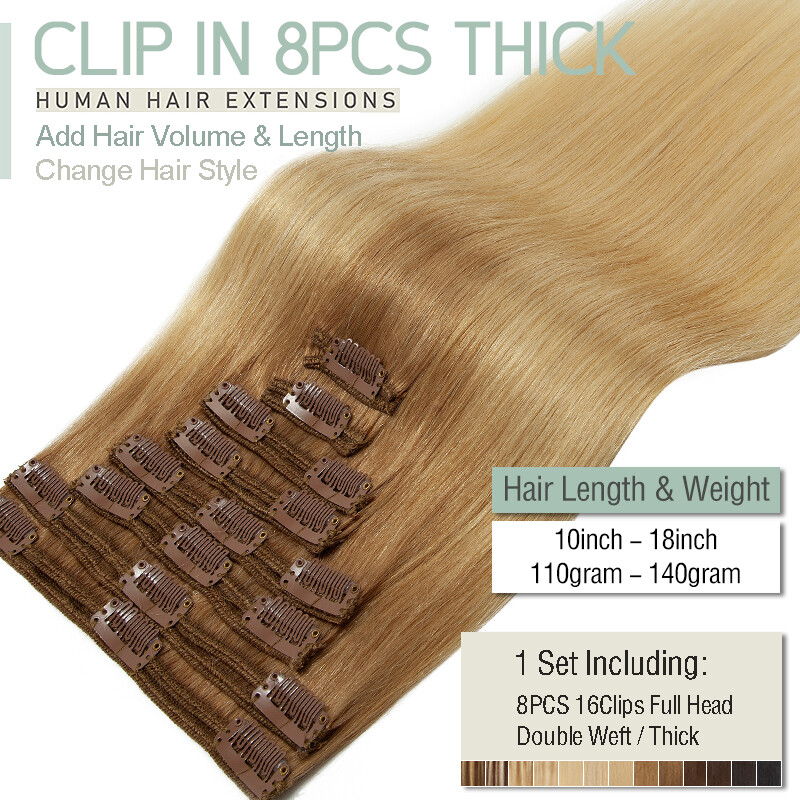 10~24 Inch Clip in Real Human Remy Hair Extensions Thick Double Wefted Full Head