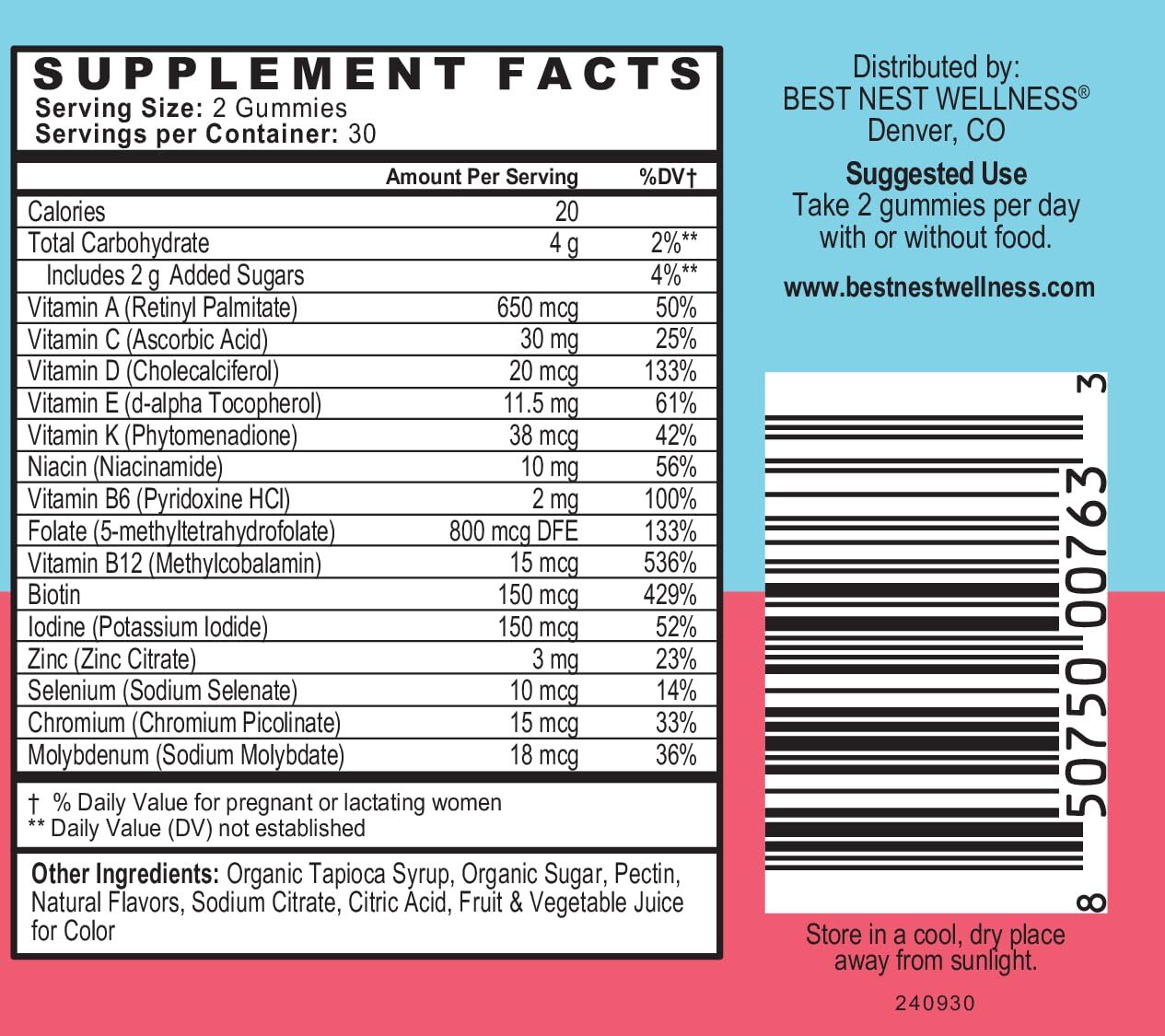 PRENATAL SUPPLEMENT with Methylfolate Strawberry 60ct BEST NEST WELLNESS