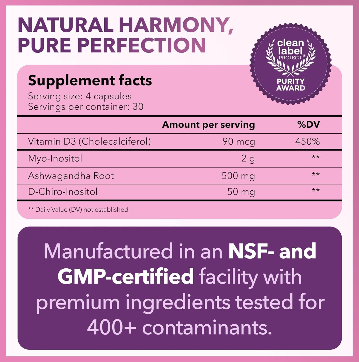 Myo-Inositol Supplement for PCOS with Ashwagandha and Vitamin D – 120 Capsules