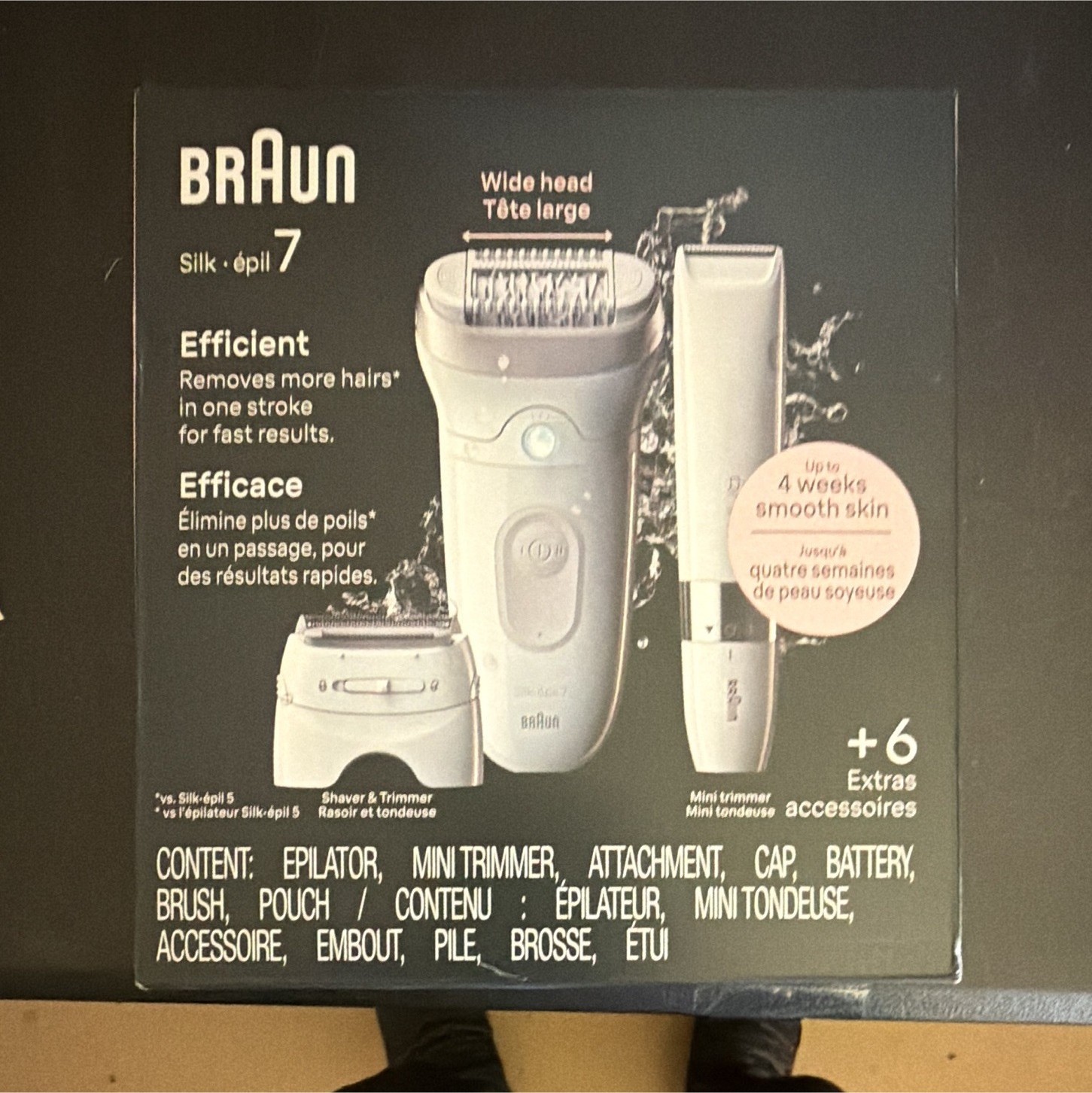 Braun Silk-épil 7 Wide Head Cordless Epilator w/ Smart Light + Mini Trimmer