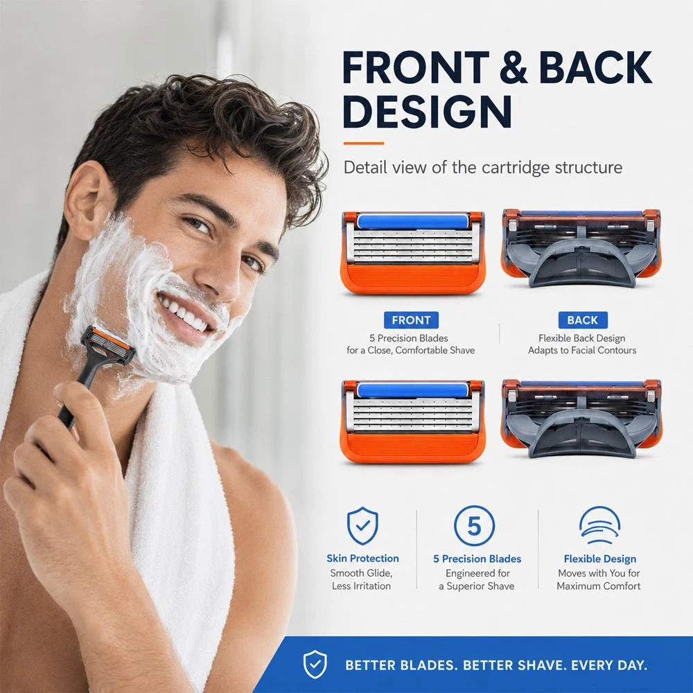 16PC Shaving Razor Blades Refills Compatible for GiIIette Fusion 5 Proglide
