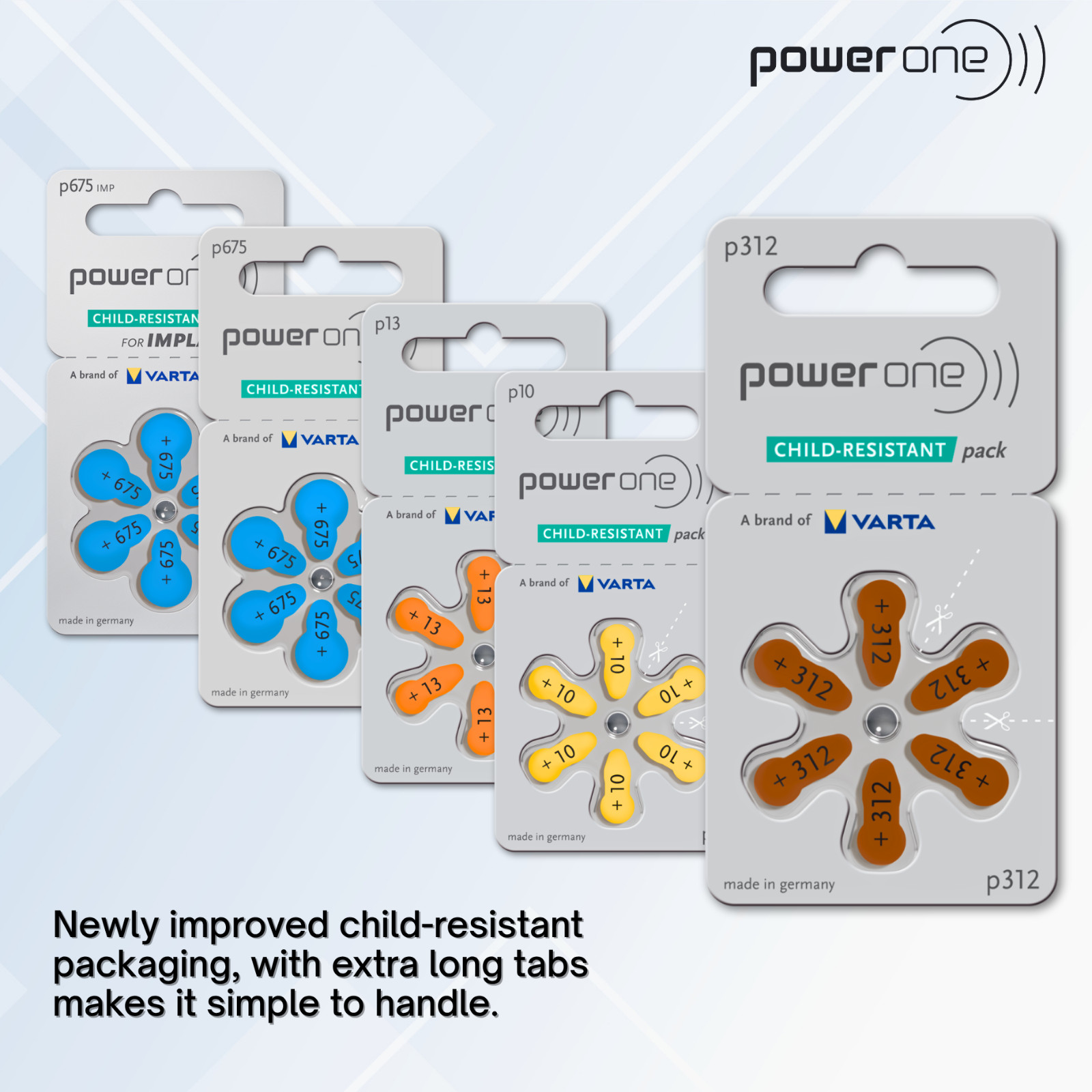 Power one Size 312, PR41, P312 Hearing Aid Batteries (60 Batteries) + Keychain